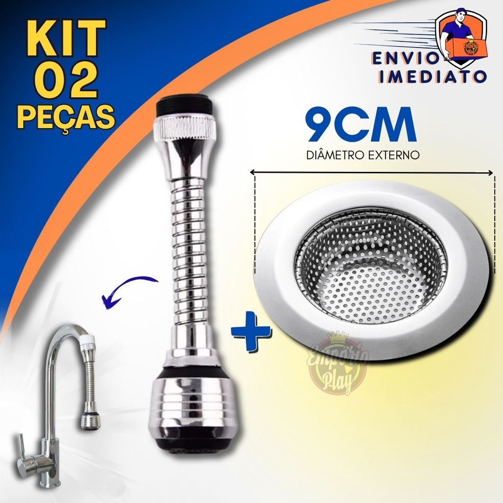 Kit Ralinho de Pia + Bico Extensor Chuveirinho Para Torneira Pia Cozinha Lavatório ABS Cromado