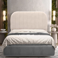 Cabeceira Cama Box Casal Estofada Orgânica 140cm Alice W01 Suede Bege - Lyam Decor
