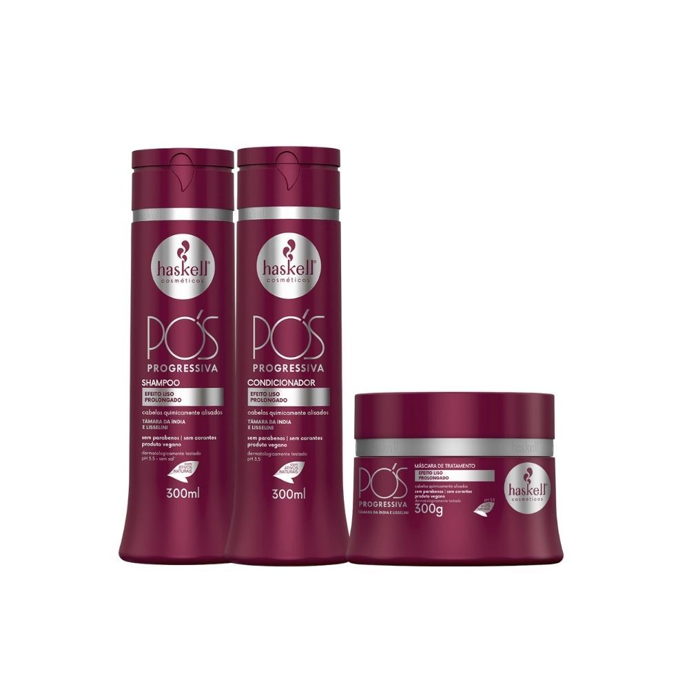 KIT HASKELL POS PROGRESSIVA  SHAMPOO, CONDICIONADOR E MASCARA 300ML -  Cuidado para Cabelos Quimicamente Alisados