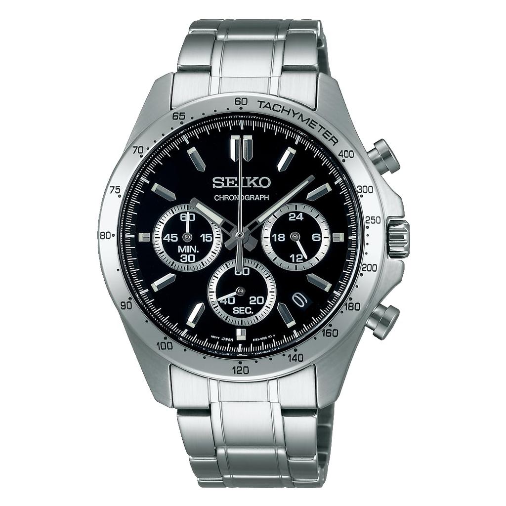 Relógio masculino prateado Seiko Selection Quartz Chronograph (três linhas horizontais) SBTR013