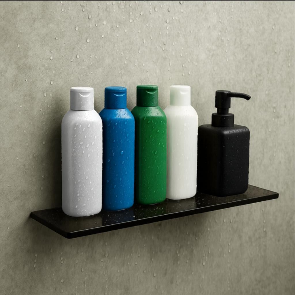 Prateleira Porta Objetos 30cm Vidro Fumê Fixação Dupla Cromada de Parede Multiuso Porta Shampoo Reto