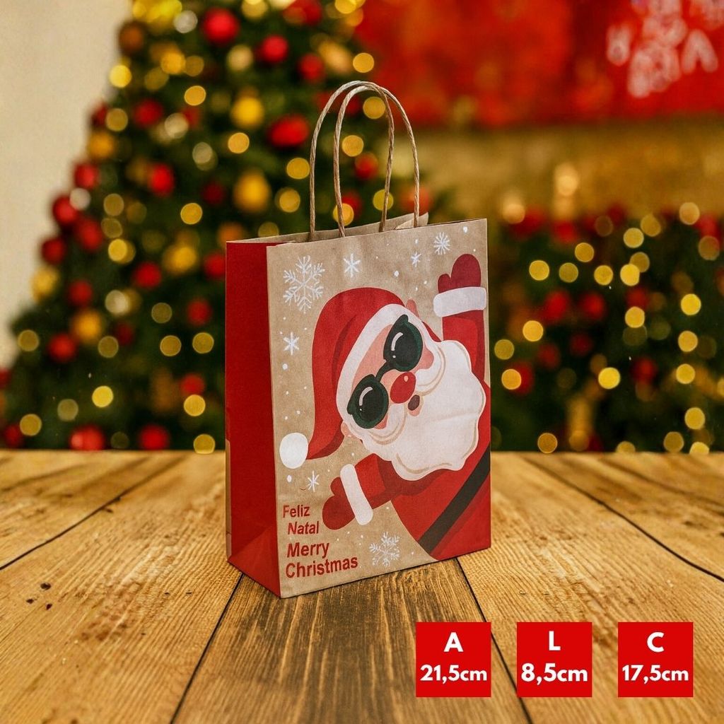 10 SACOLAS NATAL KRAFT NOEL 2023 17,5X8,5X21,5CM 6802 (LC) NATAL 2025 (CHOCO)