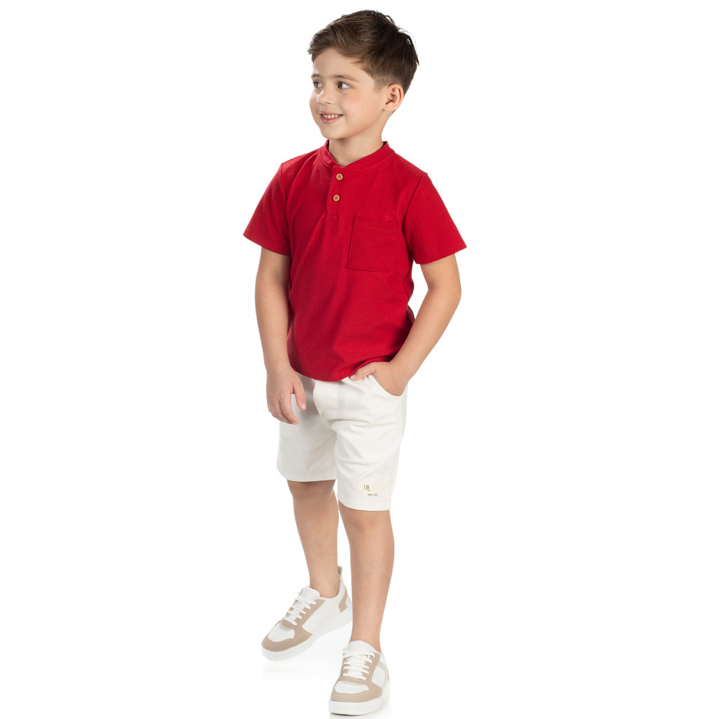 CONJUNTO INFANTIL VERÃO LIK BOYS CAMISETA GOLA PADRE SHORT MOLETINHO