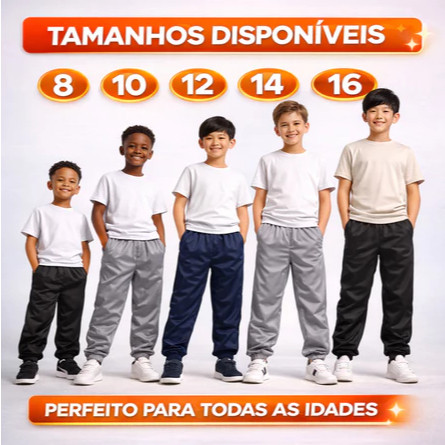 Kit 3 Calca Infantil chimpa 4 ao 16 Tactel Uniforme Escolar Esporte Lazer chimpa