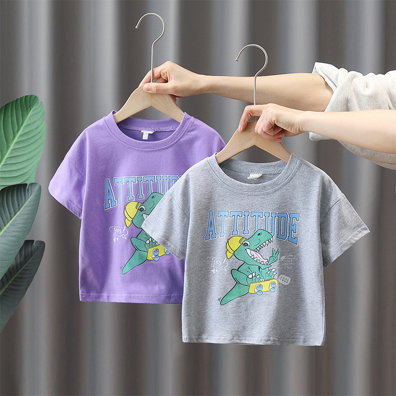 Meninos de manga curta camiseta verão estilo fino moda bebê dinossauro meia manga crianças bonito verão topo meninos