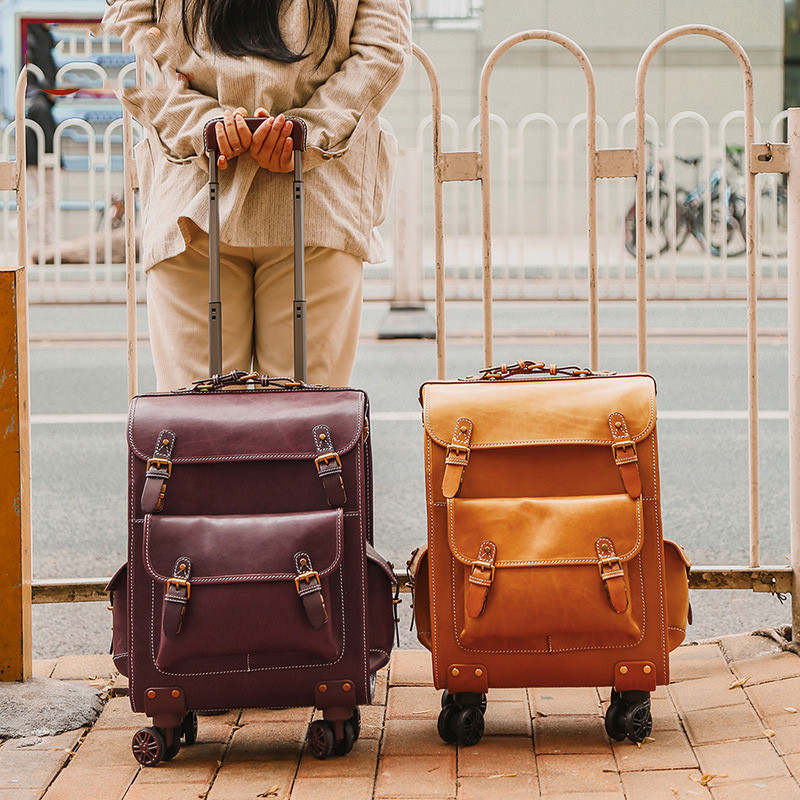 Couro genuíno bagagem Retro High-End negócios viagem trole caso 77cm negócios viagem caso roda Universal