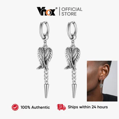 Vnox Masculino Vintage Anjo Asa Gota Brincos De Argola À Prova Dwaterproof Água Anti Manchar Aço Inoxidável Punk Orelha