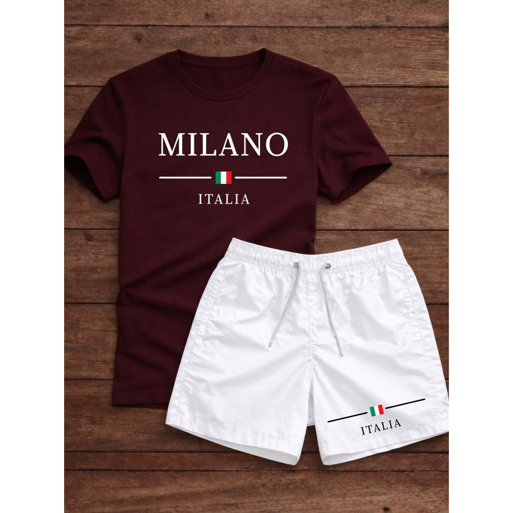 Conjunto Camiseta + Short Tactel Camisa Milano Italia 100% Algodão Masculino Lançamento