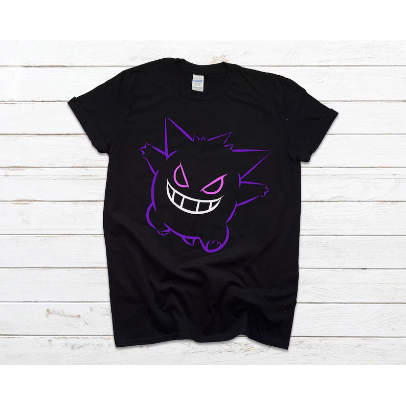 Camiseta Masculina Feminina Oversized Estampa Gengar Pokémon Camiseta Streetwear Estampa Fantasma Roxo Camiseta