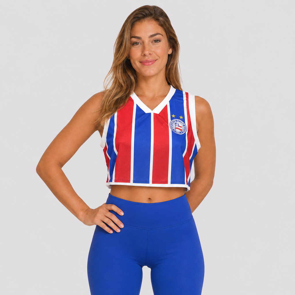 Cropped Regata Bahia Tricolor Feminina Azul e Vermelho
