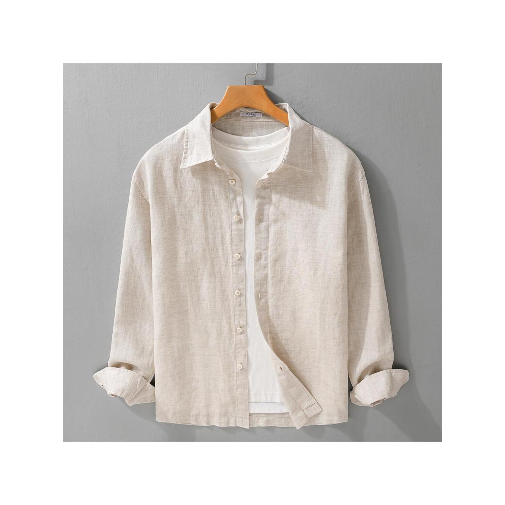 Primavera verão masculino Lyocell linho All-Match camisa de manga comprida solta pele-amigável fino respirável fresco ca