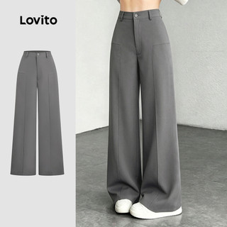 (Lovito x Ana) Calça Elegante Linha Estrutura Fecho Zíper Botão Cinza Escuro Calça Feminina LBL35223