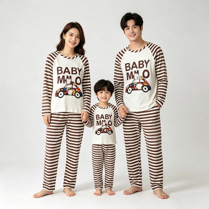 Bedoha pai-filho usar Homewear terno primavera outono crianças listrado masculino feminino manga comprida camiseta pijam