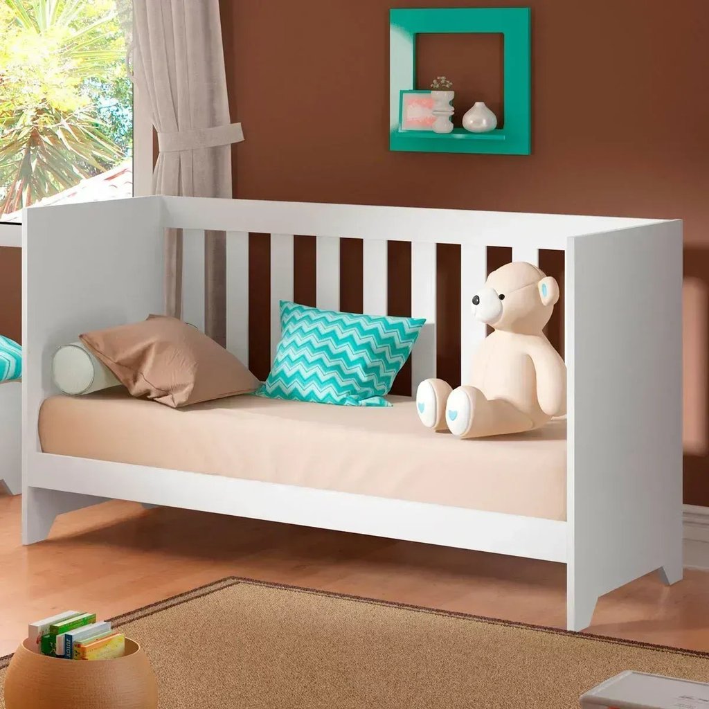 Berço Mini Cama 3 em 1 Multifuncional 133cm x 80cm Branco