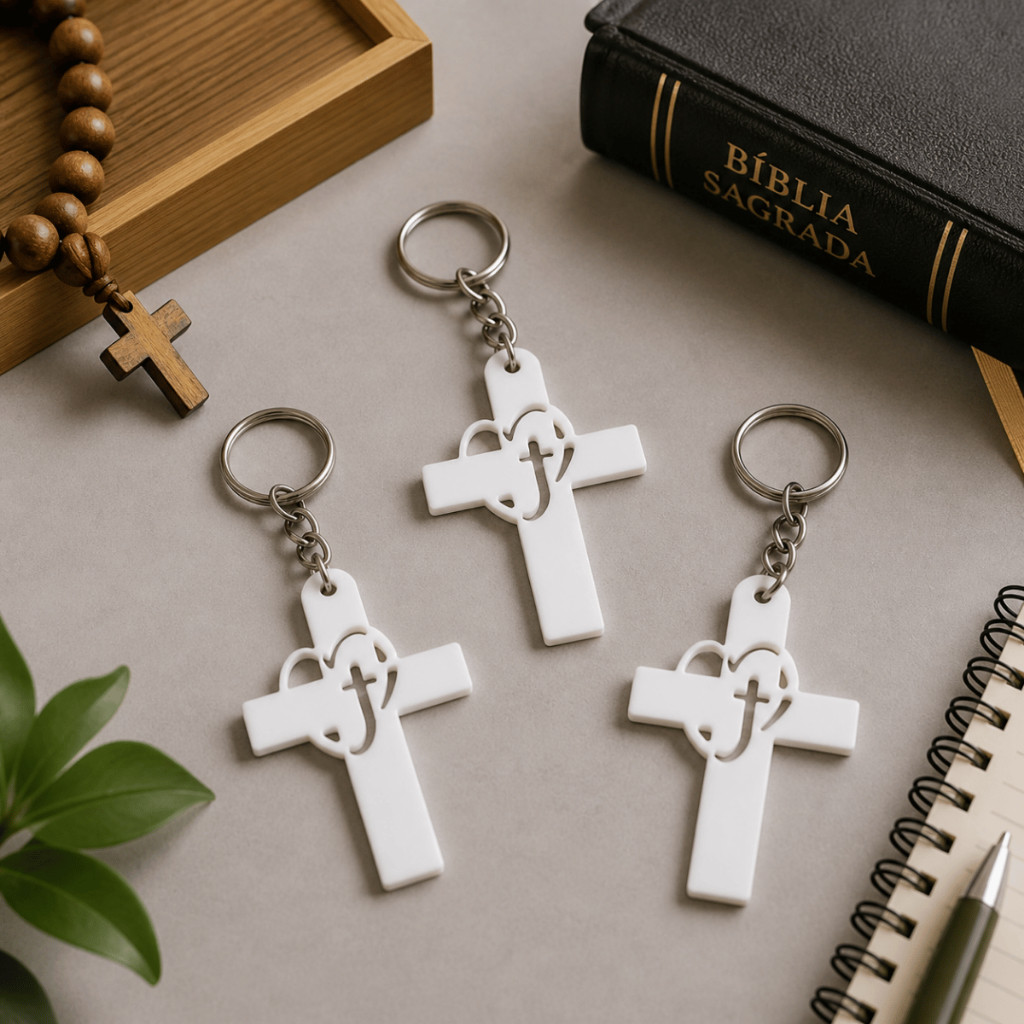 KIT 30 UNIDADES Chaveiro Cruz Personalizados Fé Lembrancinha Religiosa Batizado Crisma Primeira Comunhão Eventos Mimos