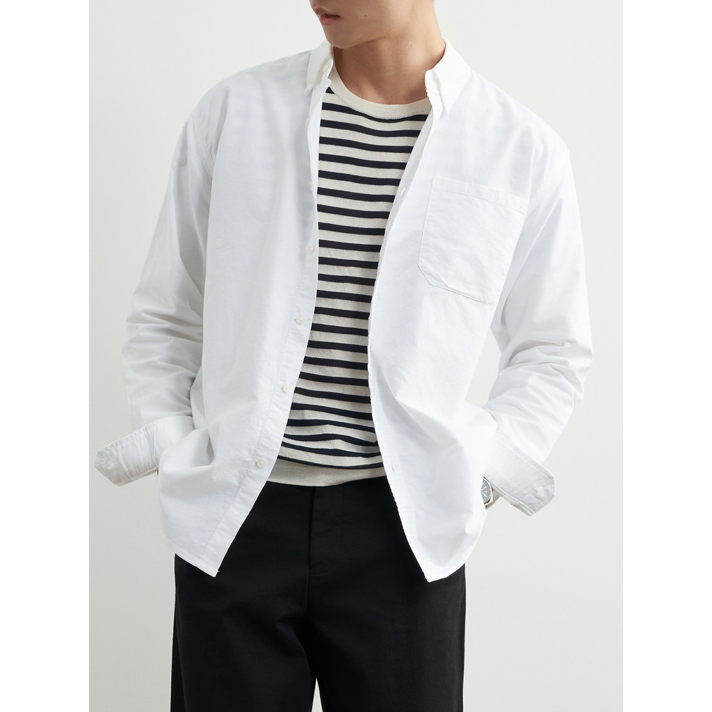 [Algodão puro Oxford Spinning] Camisa Giyomon masculina manga comprida negócios Casual branca fácil de cuidar camisa pri