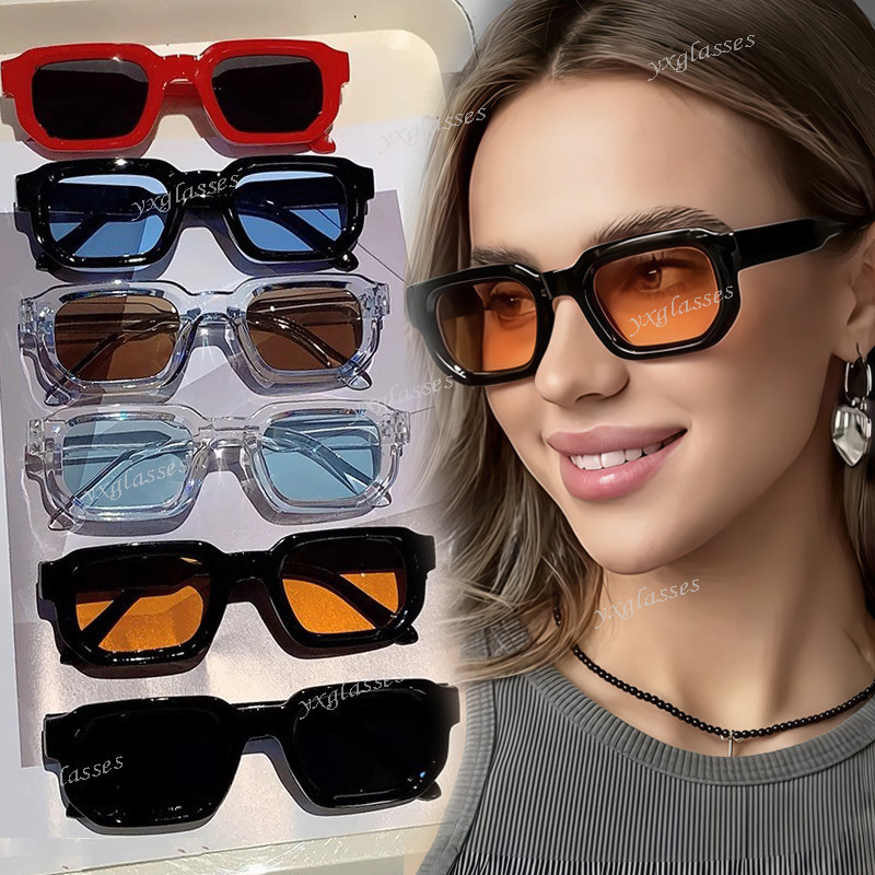 Europeu Americano Retro Quadrado Multicolorido Ao Ar Livre Resistência UV Óculos De Sol Para Mulheres Homens