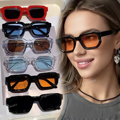 Europeu Americano Retro Quadrado Multicolorido Ao Ar Livre Resistência UV Óculos De Sol Para Mulheres Homens