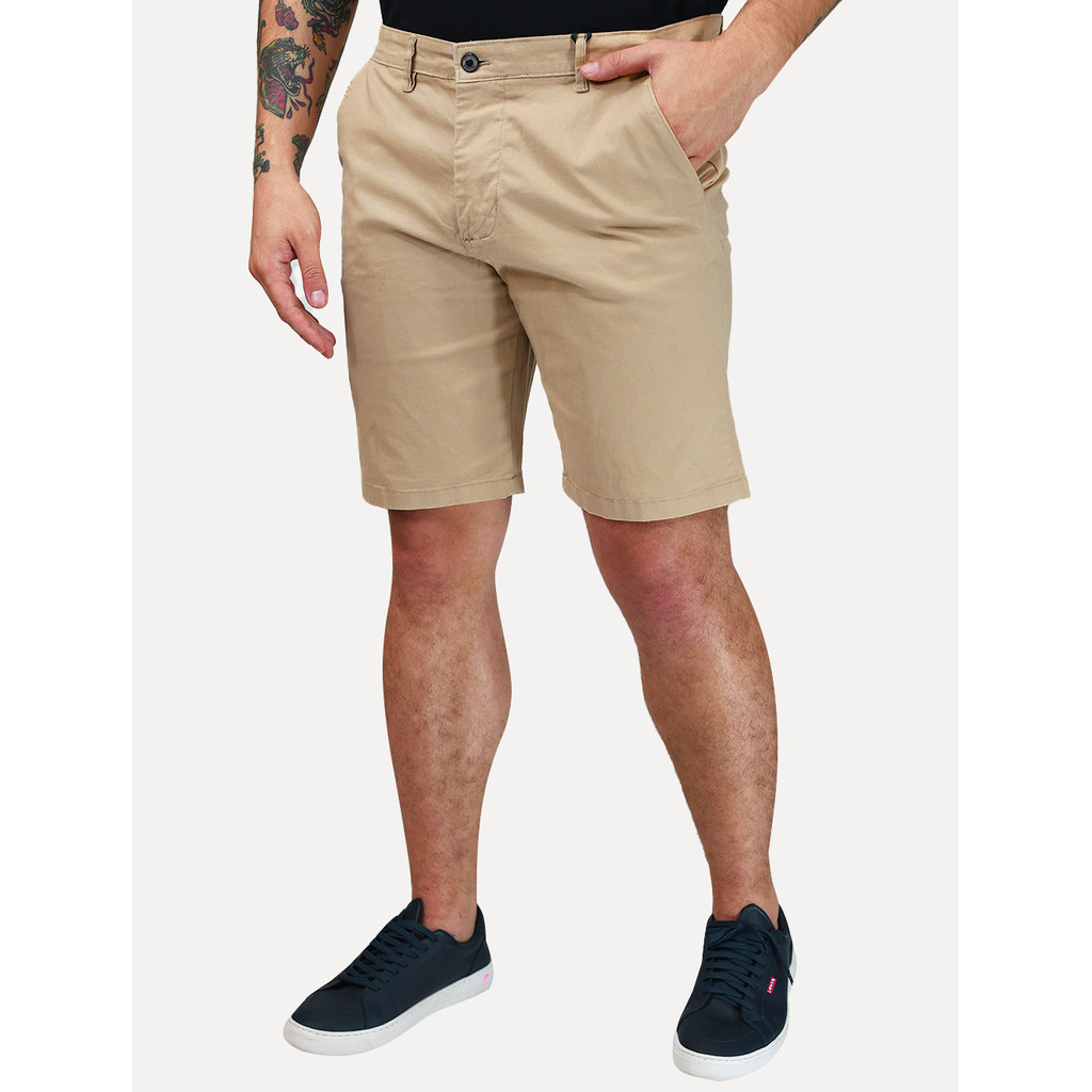 Bermuda Tommy Hilfiger Masculina de Sarja Stretch Caqui Médio Original