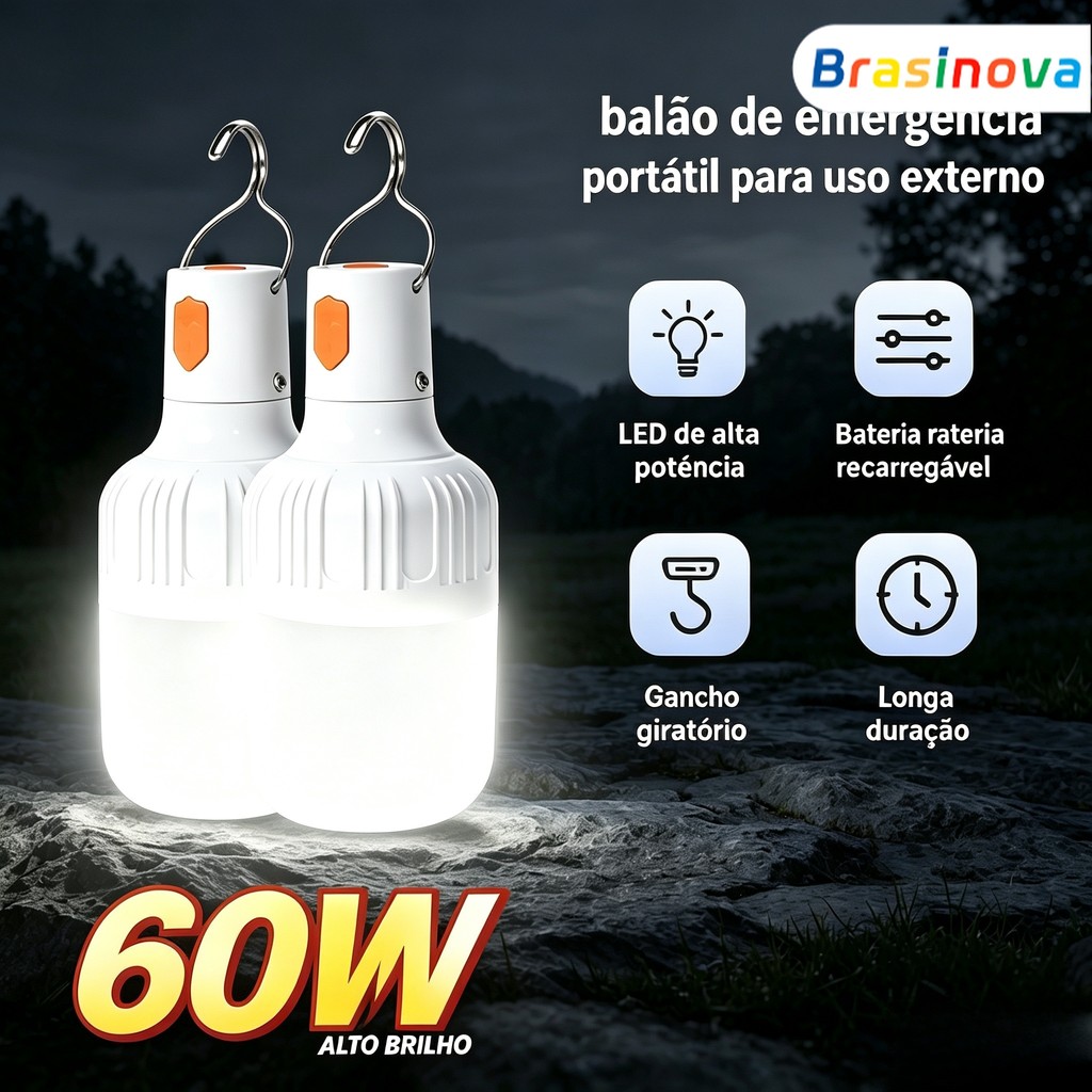 Lâmpada LED Camping 60W KIT4 KIT2 KIT1 Unidades Recarregável USB Longa Duração Impermeável para Pescaria Emergência