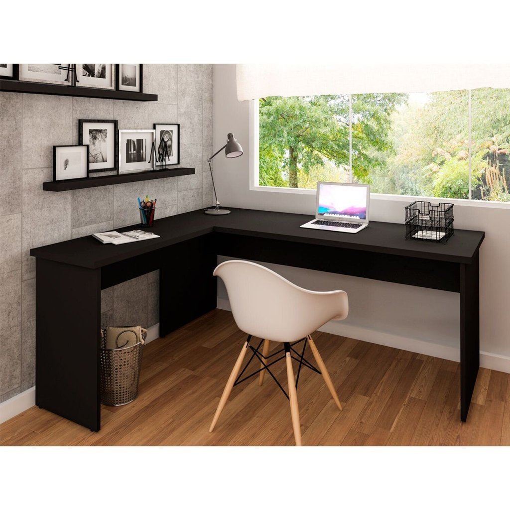 Escrivaninha Mesa Escritório em L Tampo 160cm Preto Preto