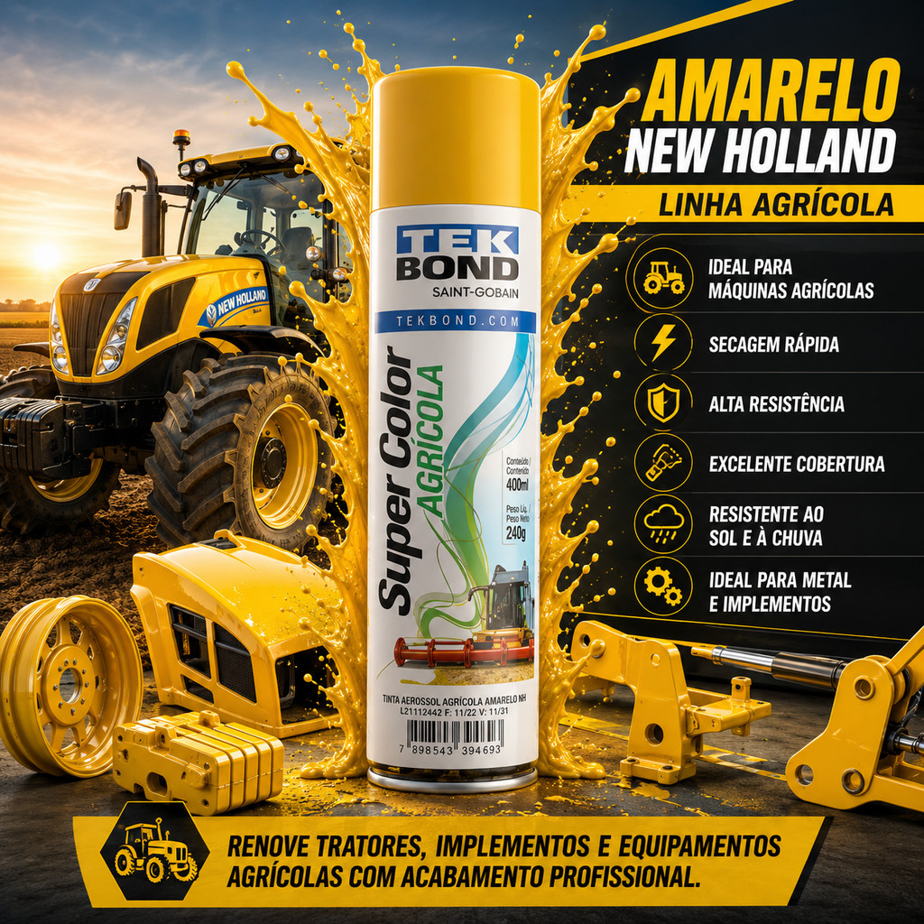 Tinta Spray Amarelo New Holland Tekbond Retoque Trator 400ml