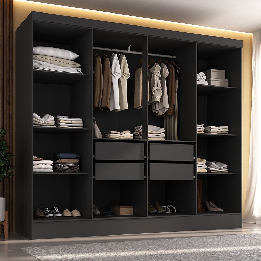 Closet Casal 100% MDF 4 Gavetas Jatobá Yescasa Preto Preto