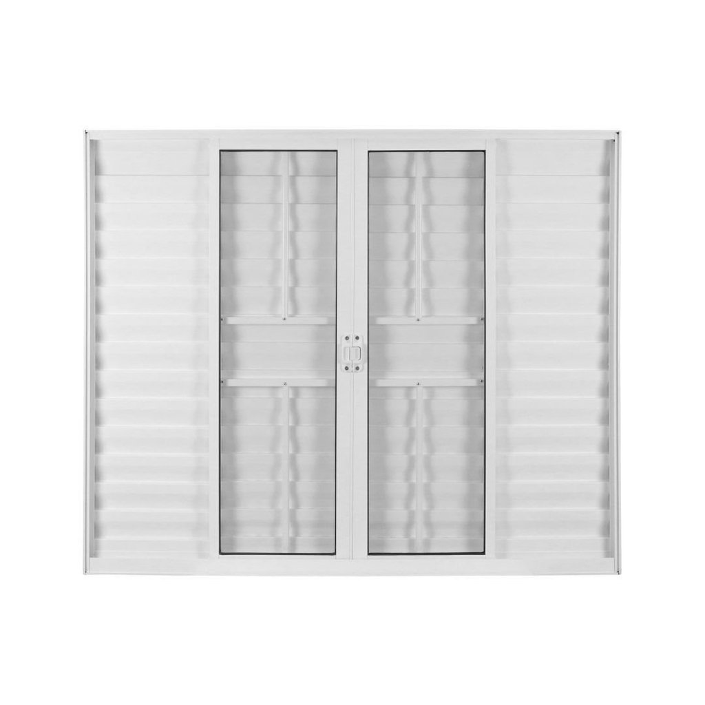 Janela de Alumínio Veneziana 100x100cm 4 Folhas com Grade sem Vidro Soft Plus MGM Branco 100cm x 100cm