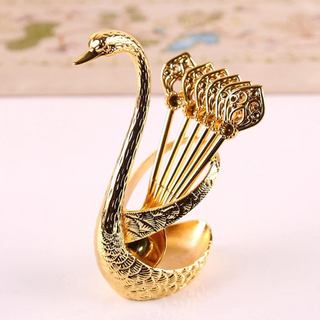 Conjunto de Colheres de Café de 4,8 polegadas com Suporte, Suporte para Colher e Garfo em Forma de Cisne, Organizador de