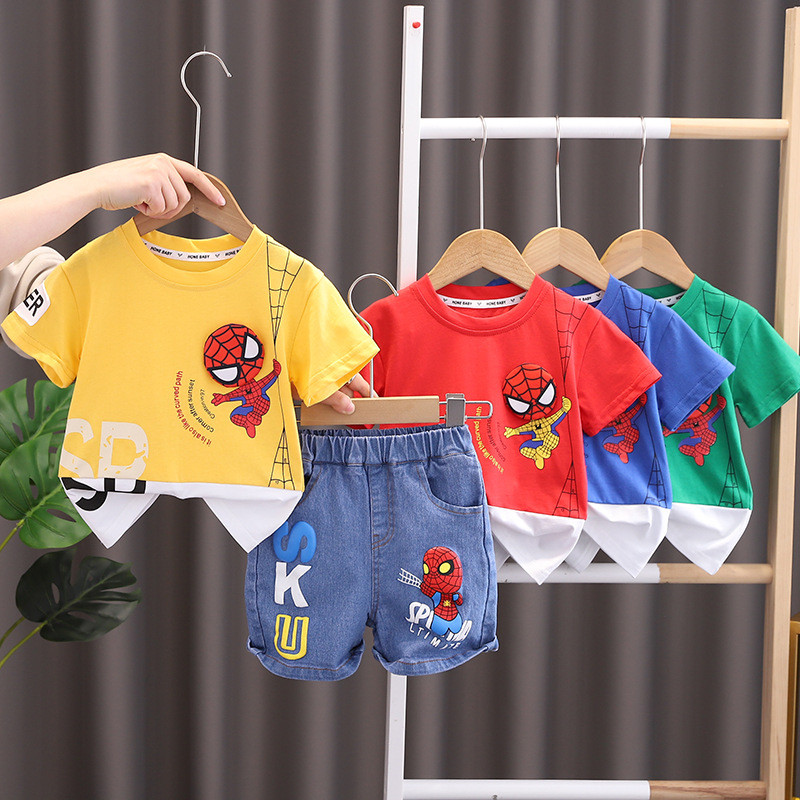 Crianças roupas meninos terno de verão crianças Spiderman impresso manga curta camiseta Shorts terno de duas peças
