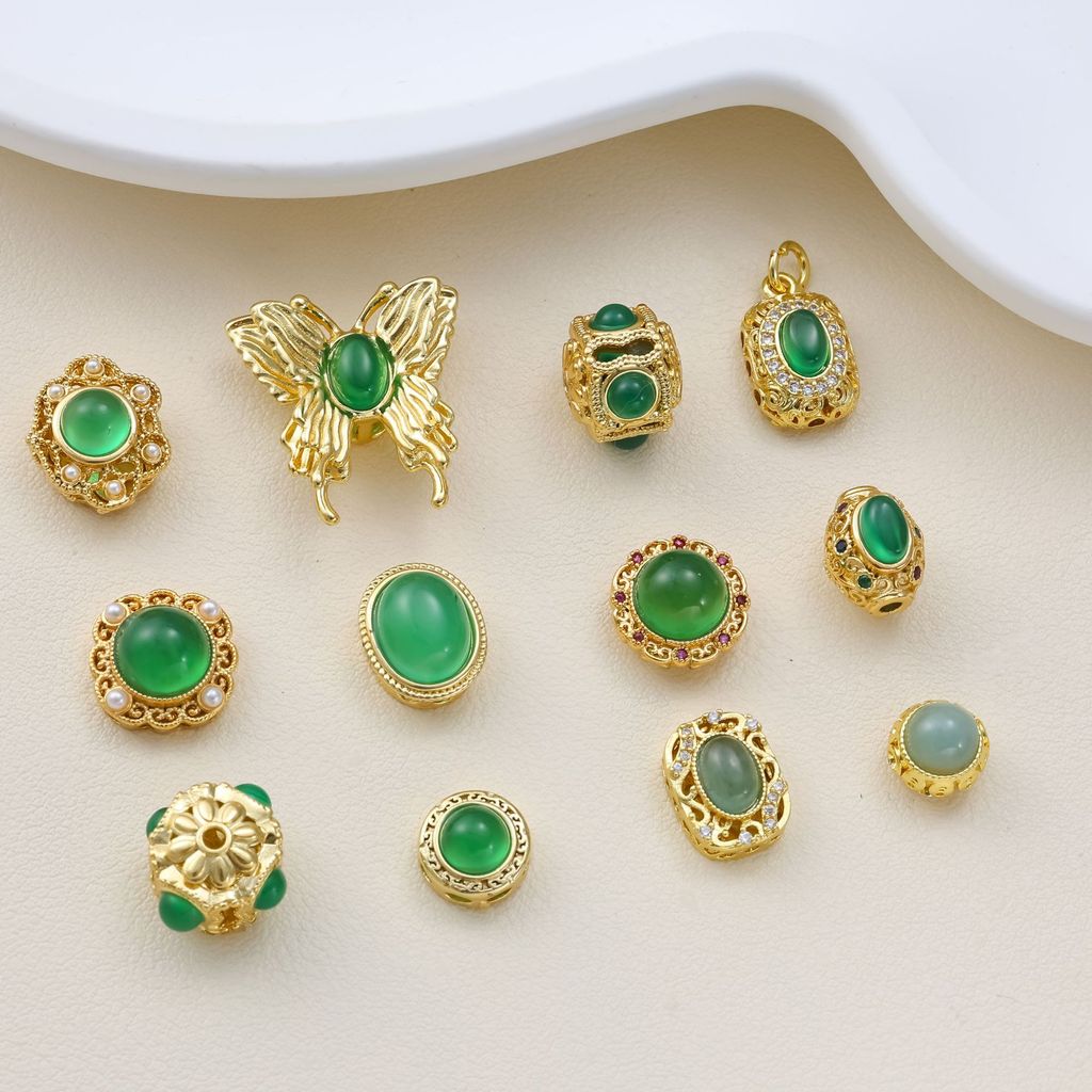 Anel de ouro verdadeiro banhado a cobre, caixa mágica incrustada com crisóprase natural, pulseira de jadeíte azul borbol