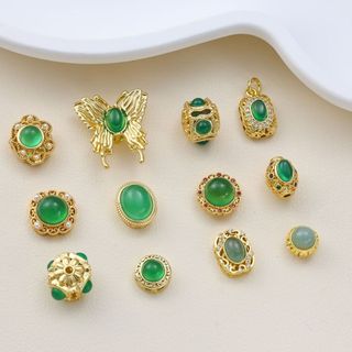 Anel de ouro verdadeiro banhado a cobre, caixa mágica incrustada com crisóprase natural, pulseira de jadeíte azul borbol