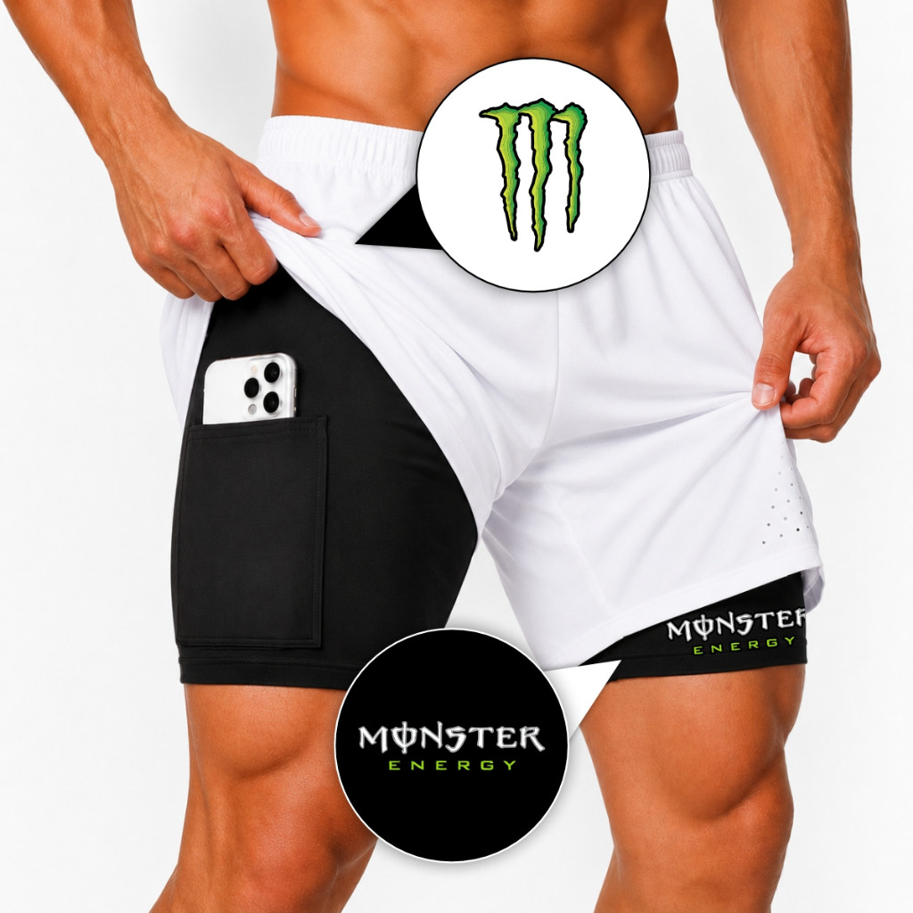 Bermuda Short Compressão Elastano  2 em 1 a Laser MNST  Masculino Academia Treino Fitness Maromba Corrida