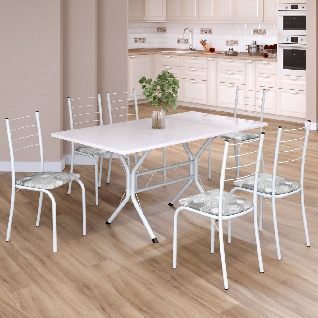 Conjunto Sala de Jantar Mesa Retangular 140x75cm Tampo Madeira MDP 6 Cadeiras Rio Branco/Paraopeba Paraopeba/Branco
