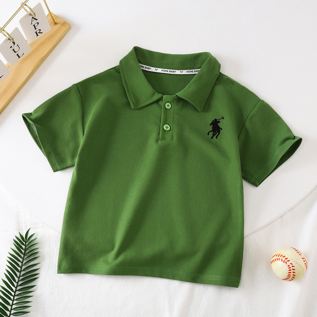 Verão novo estilo meninos puro algodão POLO camisas de manga curta médio pequeno crianças lapela bordado camisetas menin