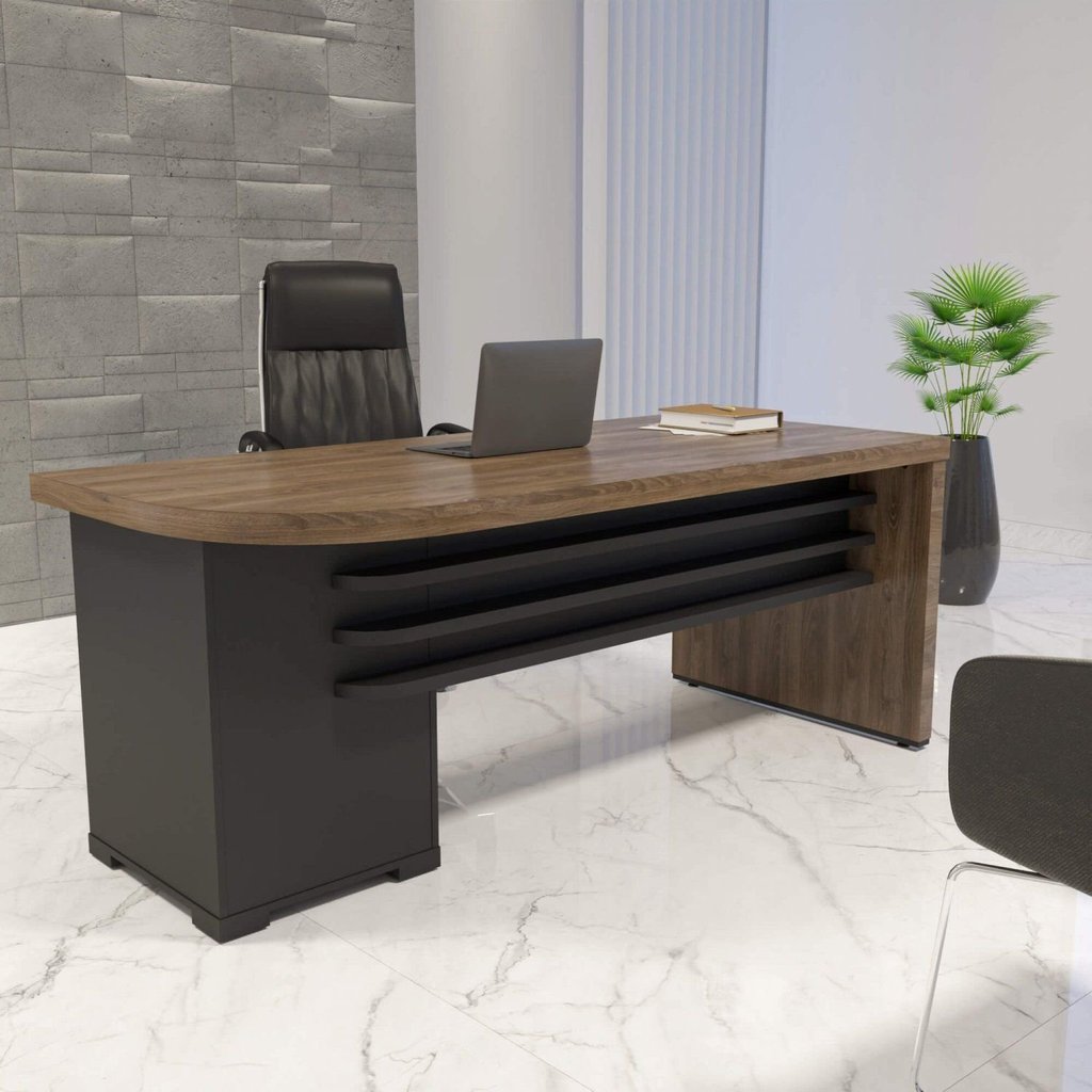 Escrivaninha Mesa Escritório Robusta e Funcional Lado Direito Tamburato 180cm Marrom/Charuto/Preto Artany Charuto/Preto