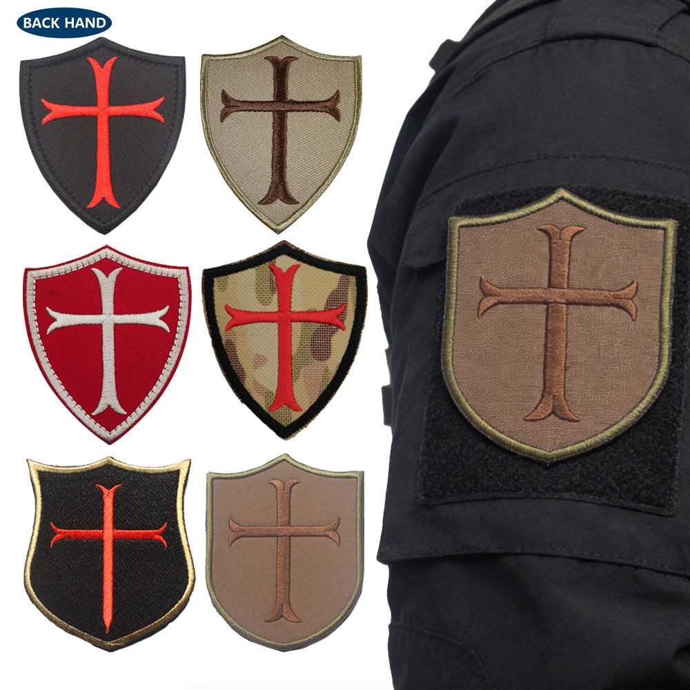 Bordado artesanato cruz escudo templo cavaleiro cruzado adesivo de Velcro de alta qualidade
