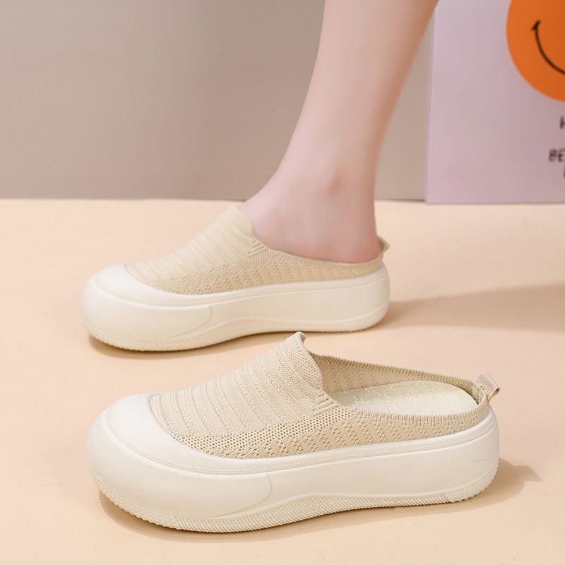 IELGY 2026 Moda Feminina Bolsa Oca De Sola Grossa Cabeça Meio Arrasto Superfície De Malha Desgaste Exterior Sapatos De P — imagem 2 de 2