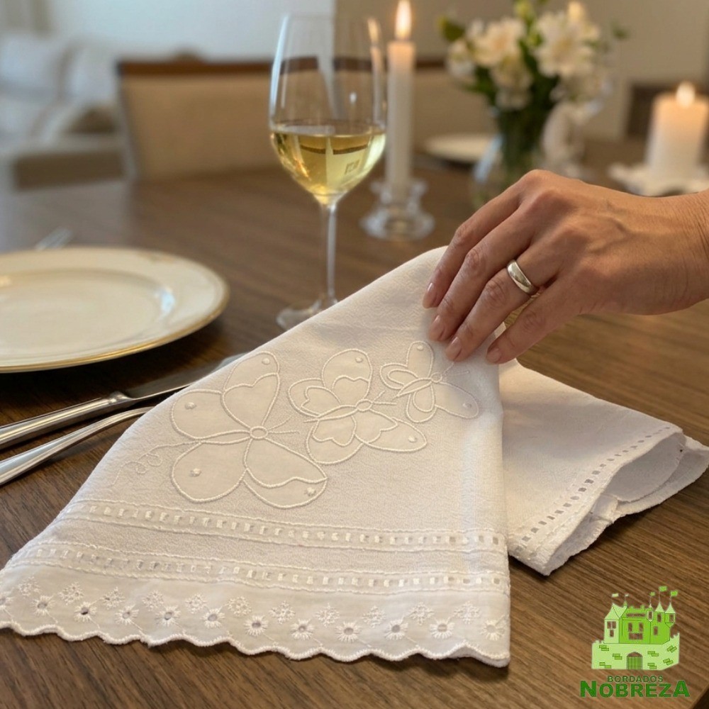 Kit 3 Panos de Prato Branco Bordados Nobreza – Elegância Clássica Branca — imagem 2 de 2