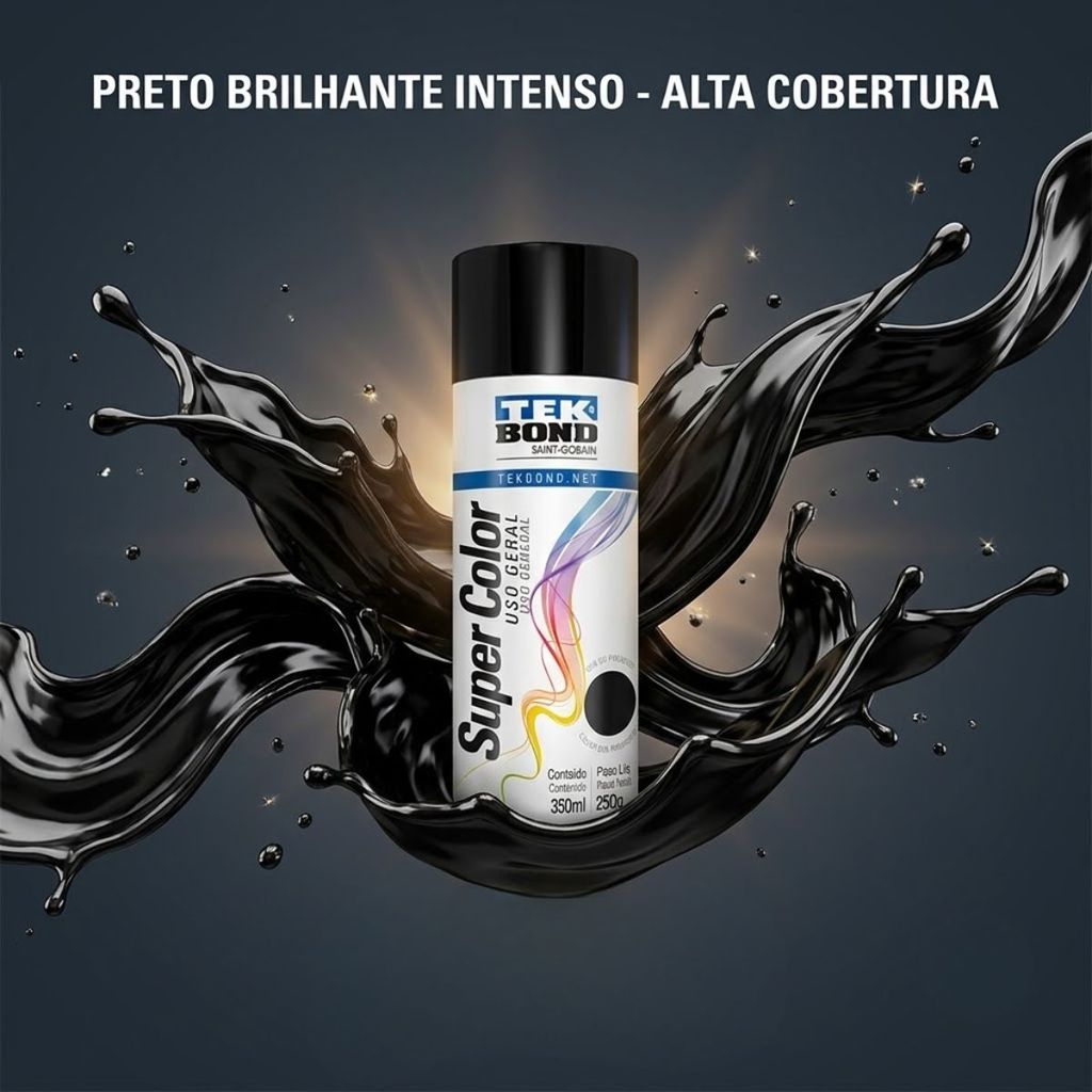 Tinta Spray Tekbond Preto Brilhante Metálico 350ml