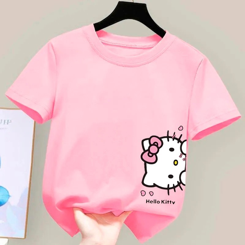 Camiseta Infantil Feminina Algodão Macio Hello Kitty Estampa Fofa Roupa Menina Confortável Look Casual Presente Infantil