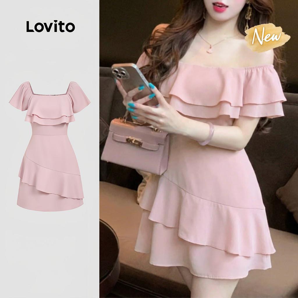 (New Arrival) Lovito Vestido Casual Rosa Plissado para mulheres DRB198P1D422