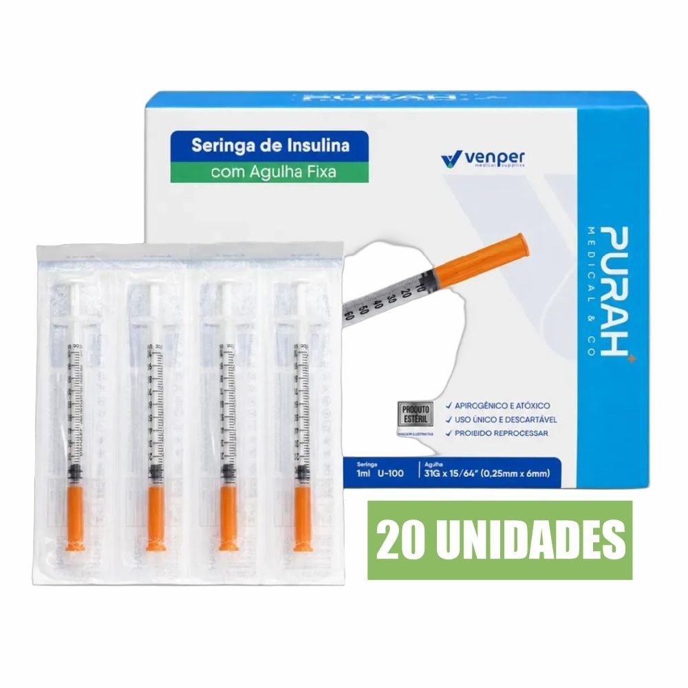 Seringa Insulina 1ml Agulha Fixa 6x0,25 Venper Pct C/ 20 UN
