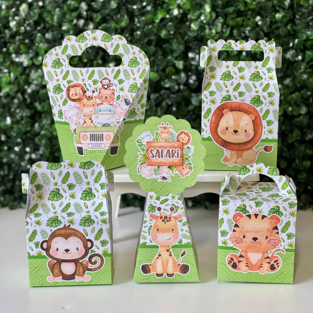 Caixinhas Safari Baby 2 - PEGUE E MONTE - PRONTA ENTREGA festa lembrancinhas aniversario mimo decoração personalizados