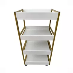 Carrinho Auxiliar 4 Bandeijas com Rodinhas Metalon MDF Profissional -Estilo Industrial para Salão de Beleza