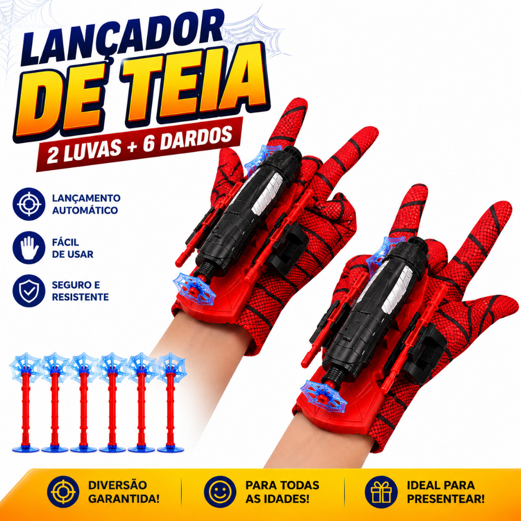 Luva Lançador de Teia Homem Aranha Brinquedo Infantil com Dardos de Ventosa Spider