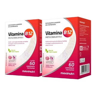 Kit 2x Vitamina B12 Metilcobalamina Mastigáveis (60 Comp) Maxinutri Sabor Vegan Frutas vermelhas