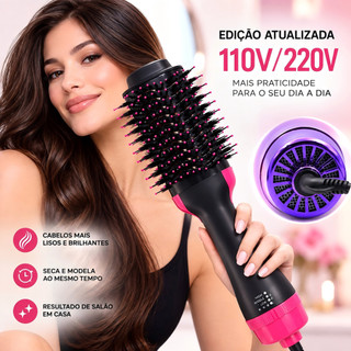 Escova Secadora e Alisadora 3 em 1/110V e 220v – Cabelos Lisos e Brilhantes em Minutos!