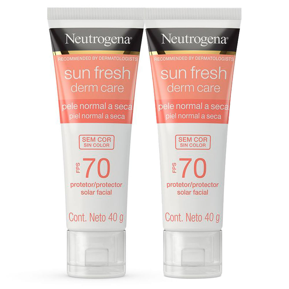 Kit 2 Protetor Solar Facial Neutrogena Sun Fresh Derm Care FPS 70 Sem Cor Pele Normal a Seca 40g