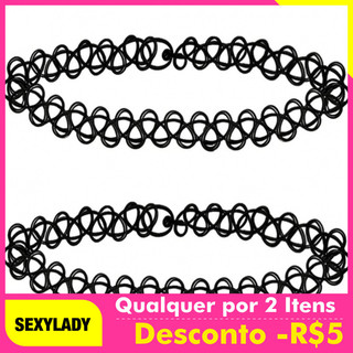 2 Peças de Colar Choker de Tatuagem Preto, Colar Choker de Tatuagem Arco-Íris, Colar Choker Azul Estilo Anos 90, Colar C